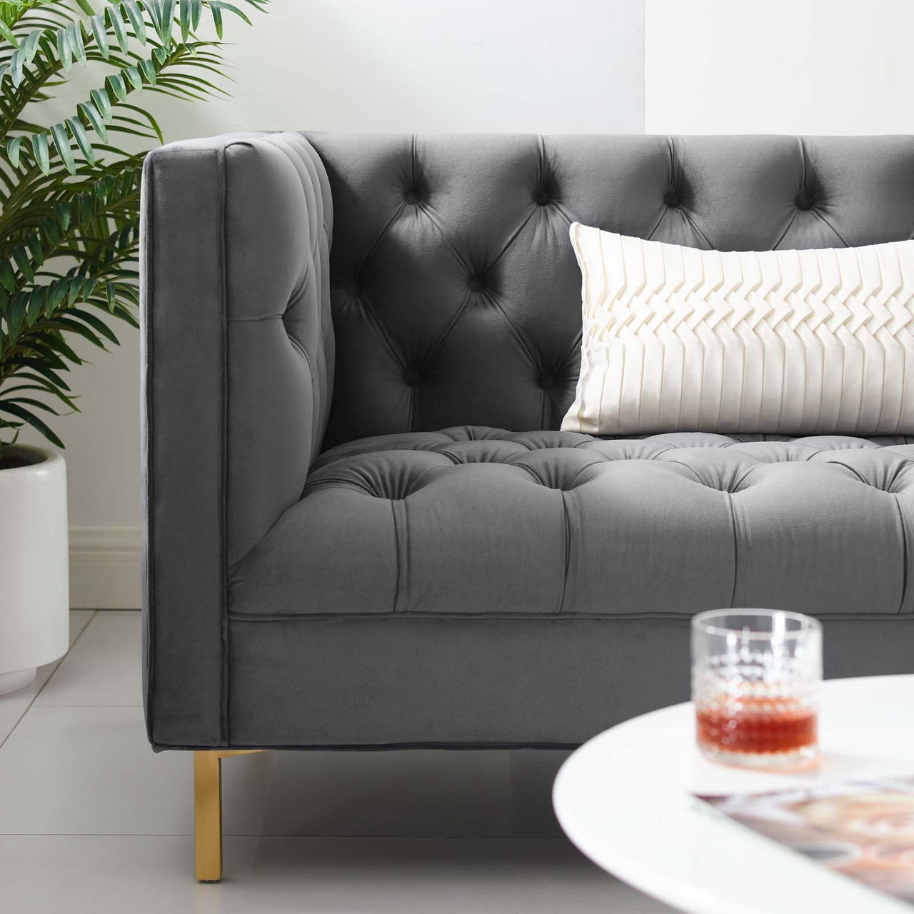Capture Upholstered Velvet Sofa, Gray