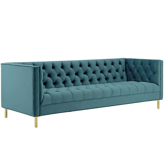Capture Upholstered Velvet Sofa, Caspian Blue