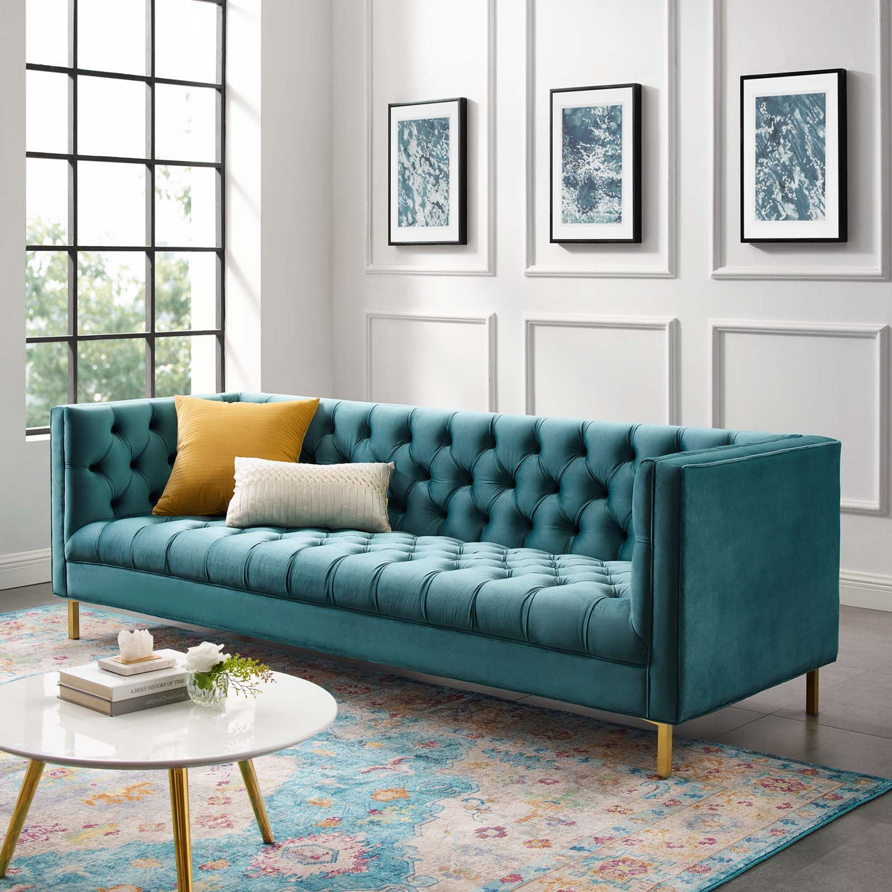 Capture Upholstered Velvet Sofa, Caspian Blue