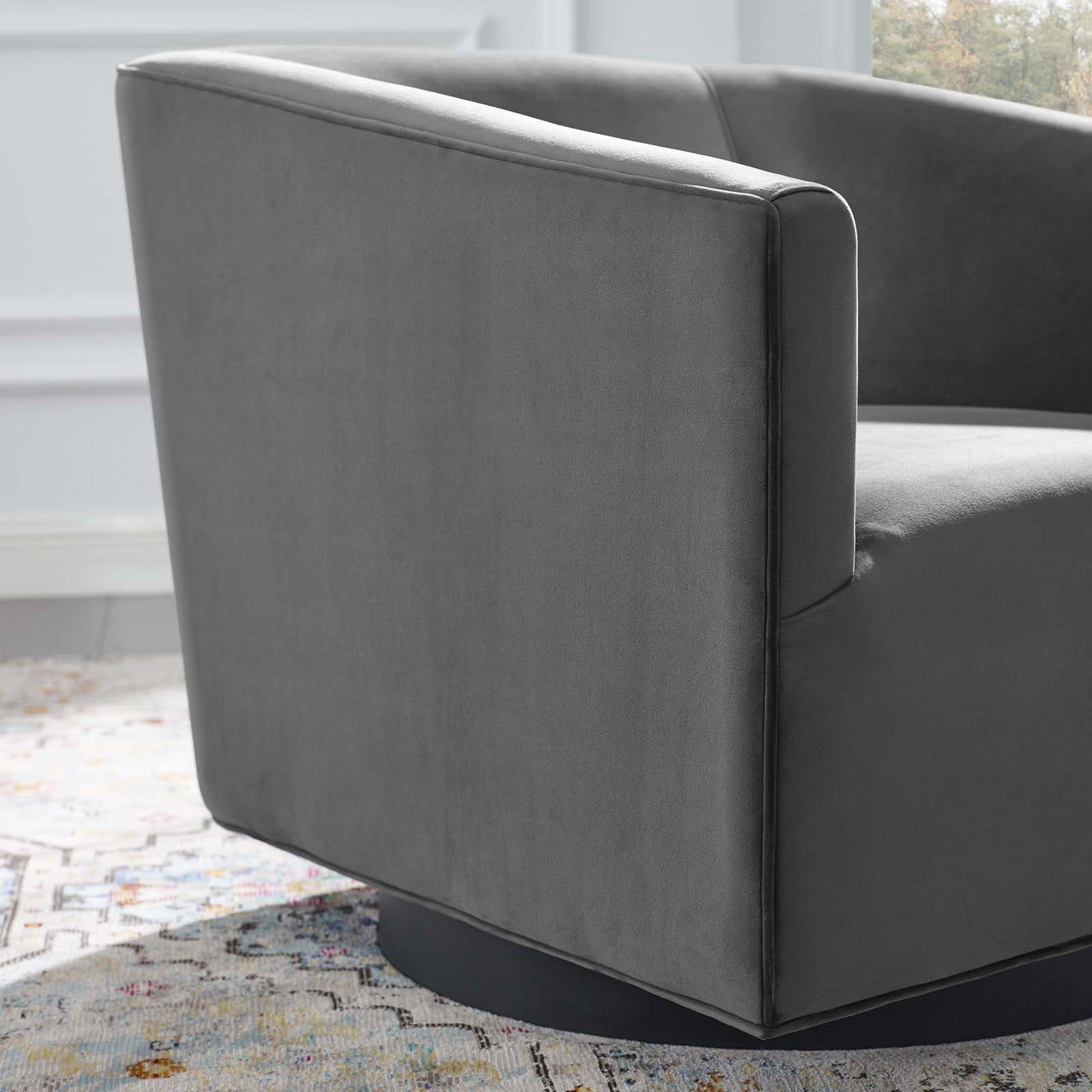 Windsor Upholstered Velvet Swivel Chair, Gray