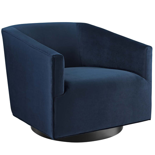 Windsor Upholstered Velvet Swivel Chair, Dark Blue