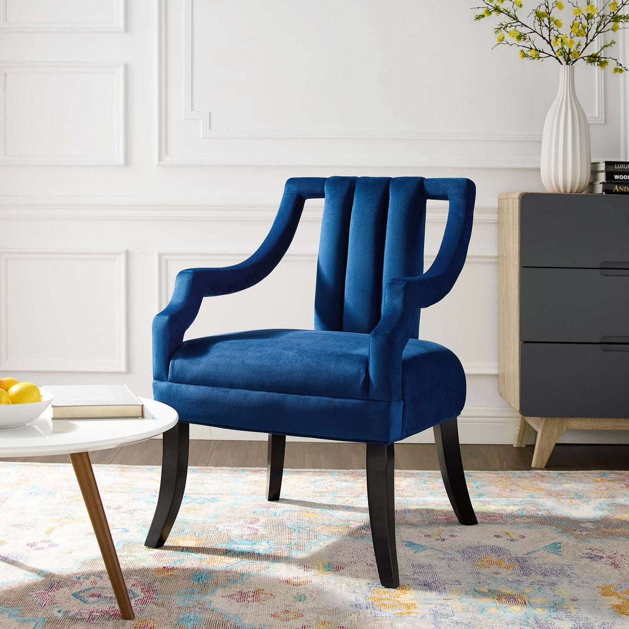 Inkwell Upholstered Velvet Armchair, Navy