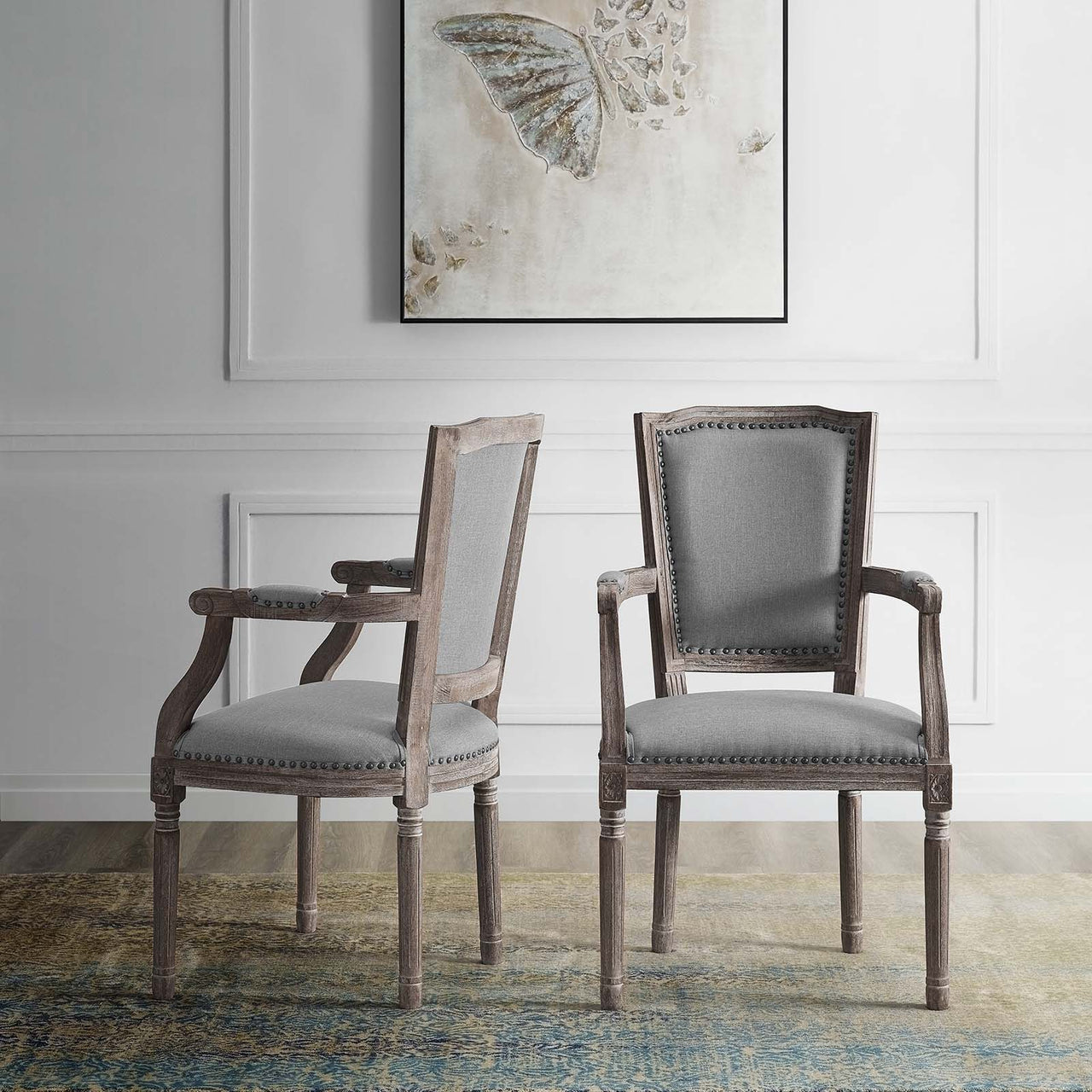 Tristelle Fabric Dining Chair Set of 2, Light Gray