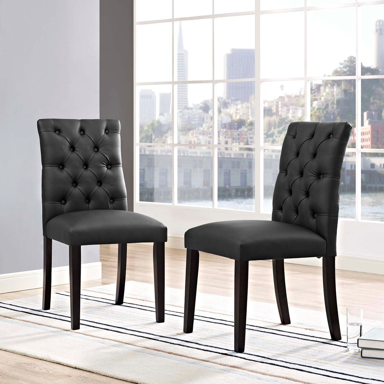 Heiress Upholstered Eco-Leather Dining Chair Set of 2, Black