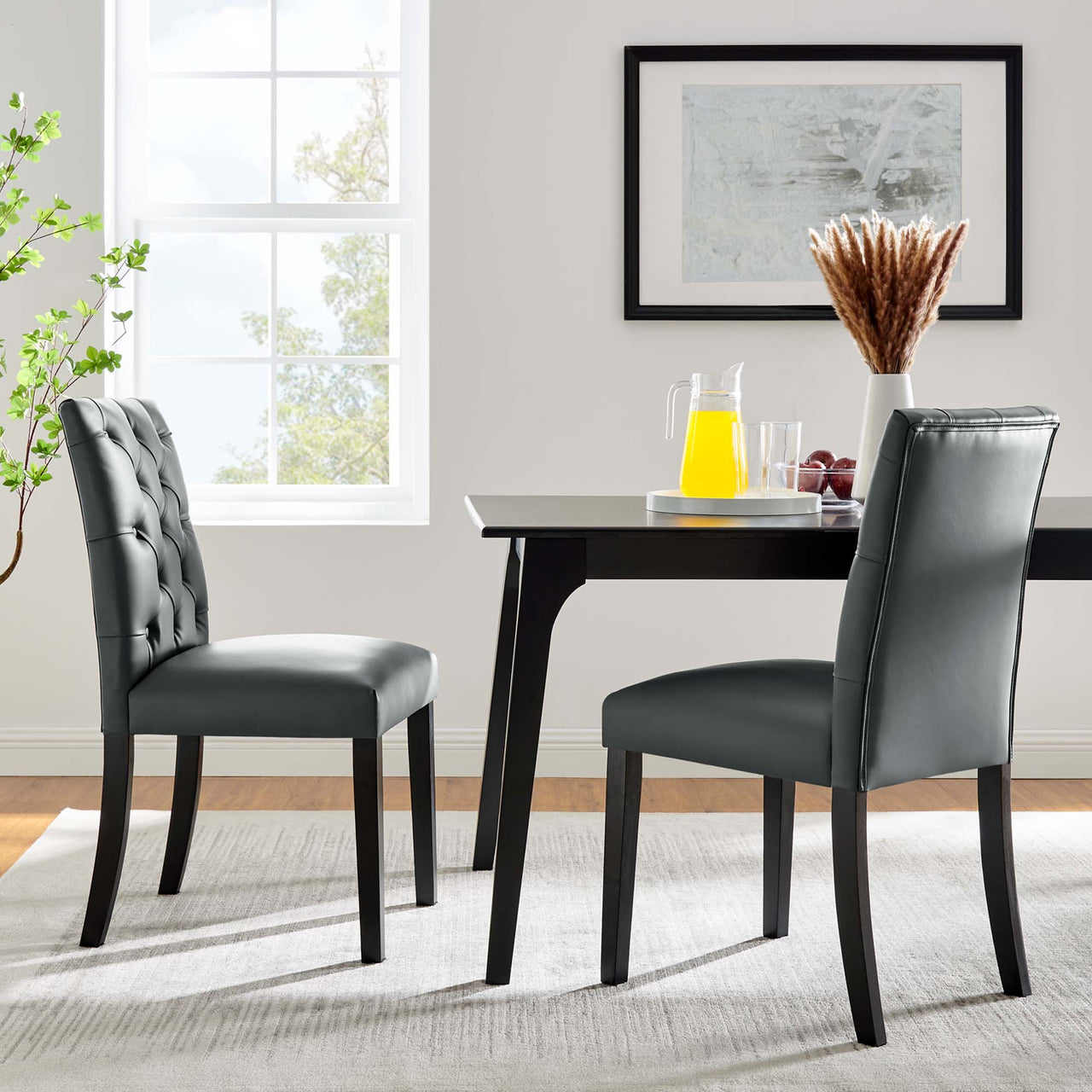 Heiress Upholstered Eco-Leather Dining Chair Set of 2, Gray