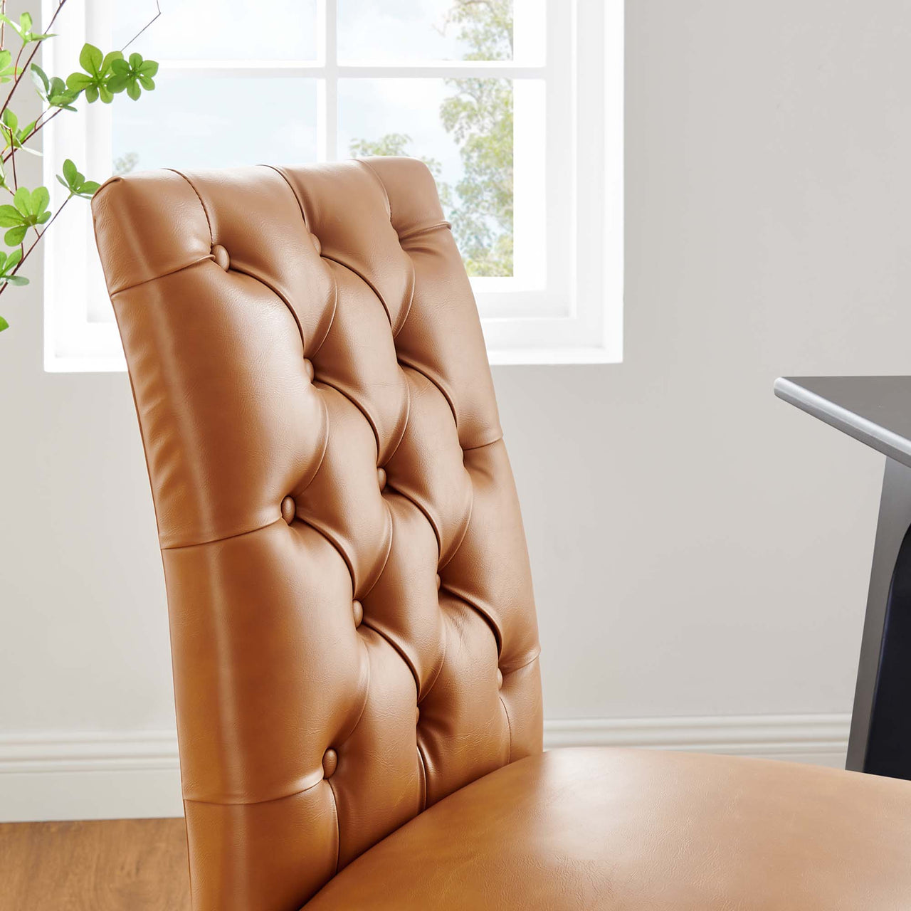 Heiress Upholstered Eco-Leather Dining Chair Set of 2, Tan