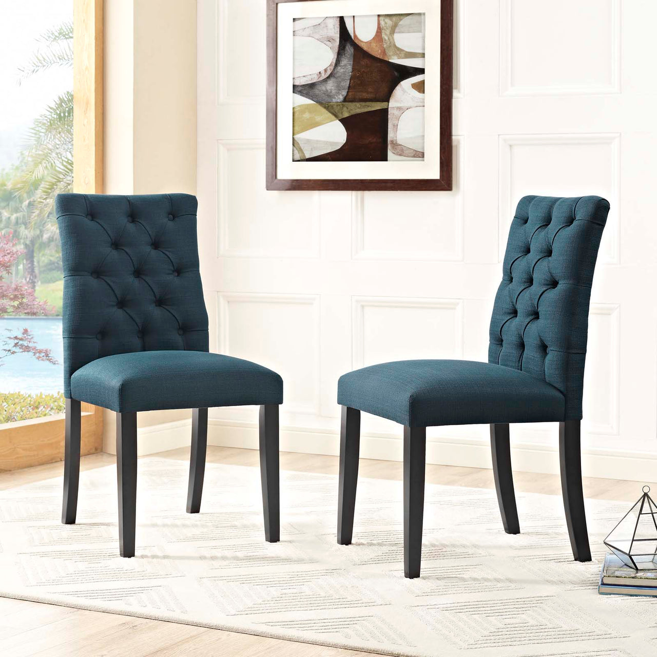 Heiress Upholstered Fabric Dining Chair Set of 2, Azure