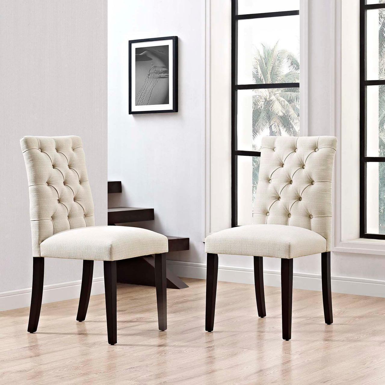 Heiress Upholstered Fabric Dining Chair Set of 2, Beige