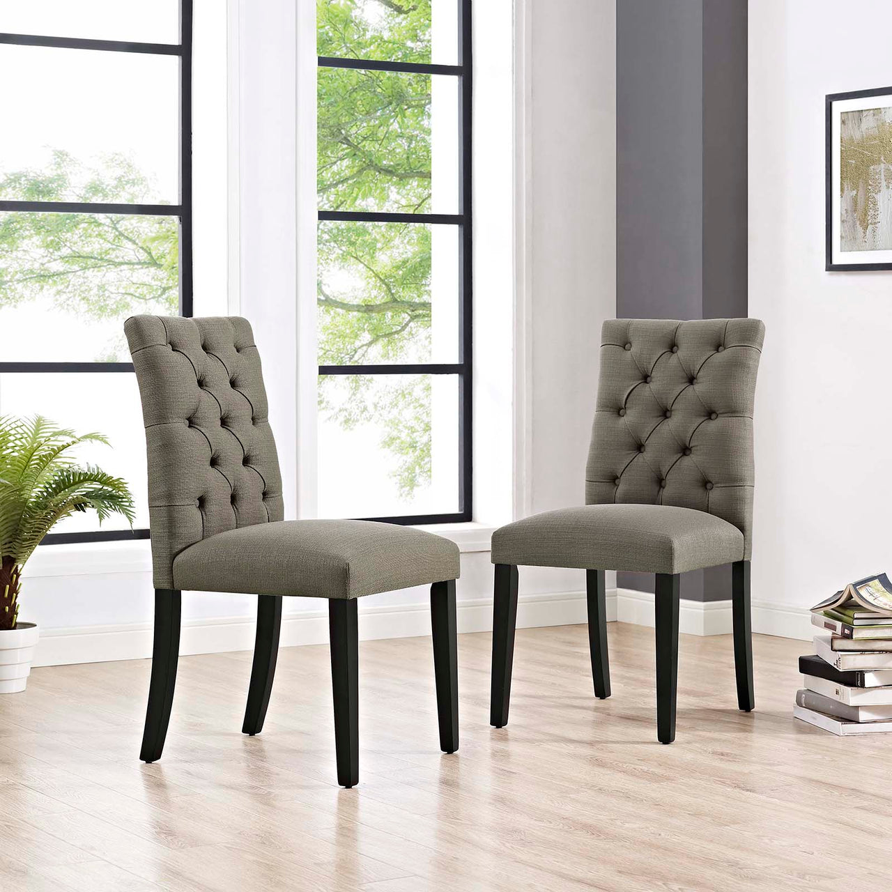 Heiress Upholstered Fabric Dining Chair Set of 2, Granite