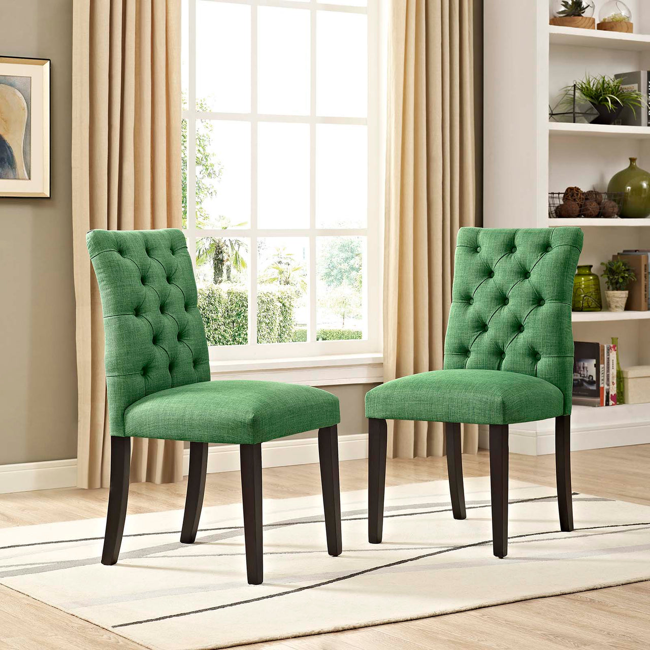 Heiress Upholstered Fabric Dining Chair Set of 2, Green