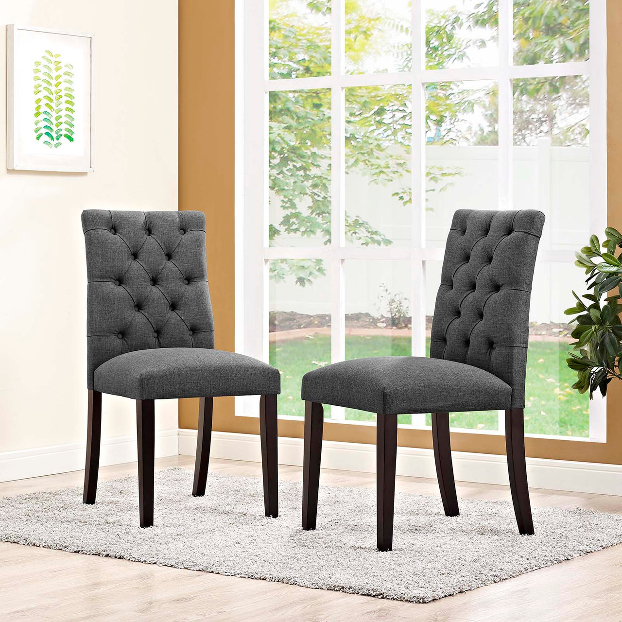 Heiress Upholstered Fabric Dining Chair Set of 2, Gray