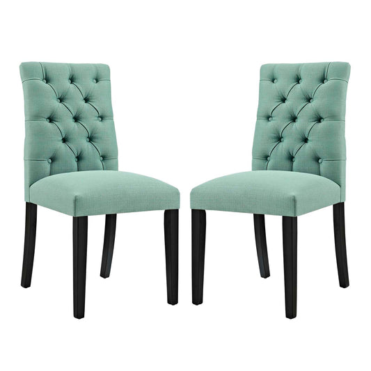Heiress Upholstered Fabric Dining Chair Set of 2, Aqua Green