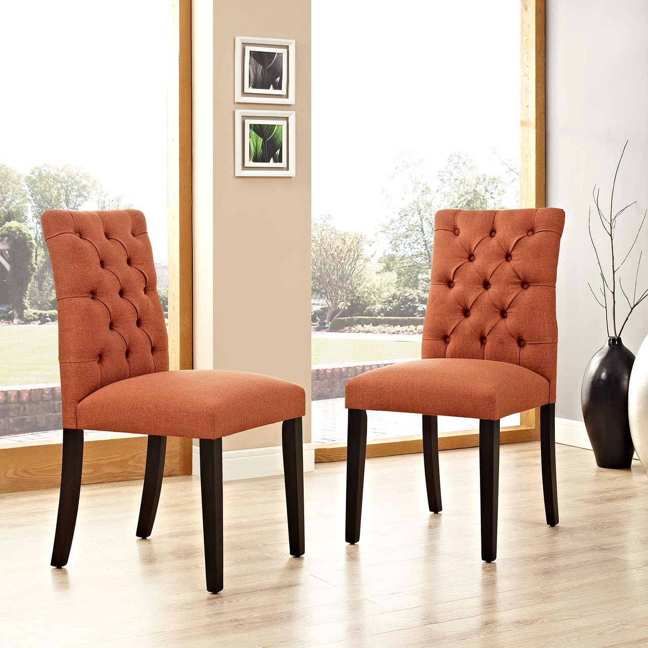 Heiress Upholstered Fabric Dining Chair Set of 2, Orange