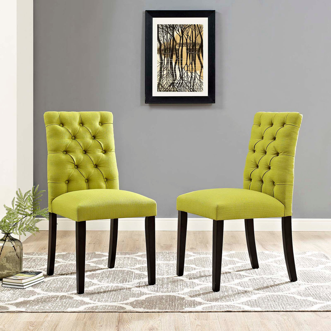 Heiress Upholstered Fabric Dining Chair Set of 2, Chartreuse