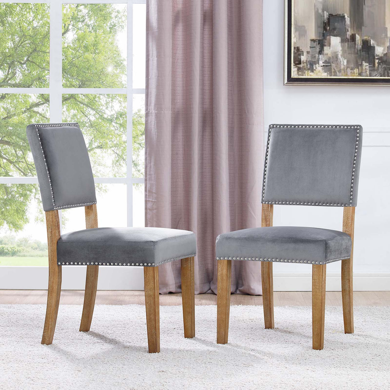 Lucy Velvet Dining Chair Set of 2, Gray
