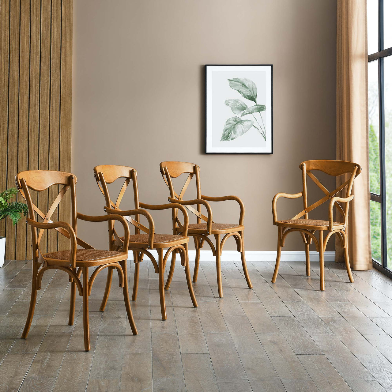 Countryside-Chic Dining Armchair Set of 4, Walnut