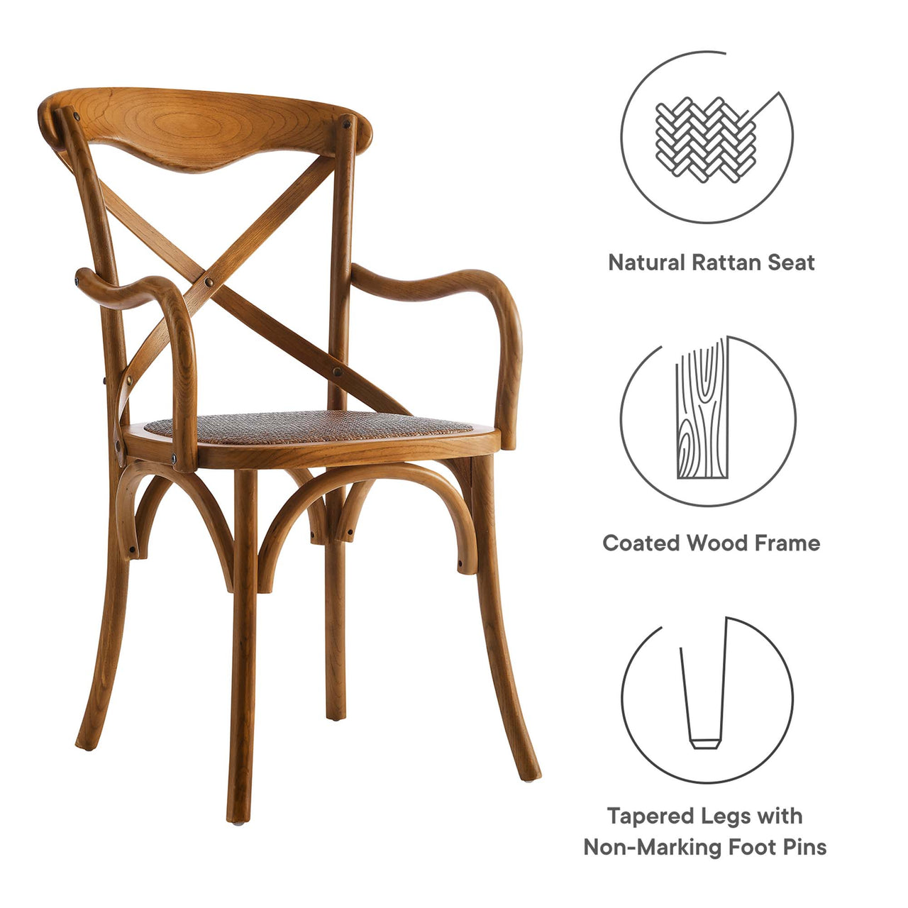 Countryside-Chic Dining Armchair Set of 4, Walnut
