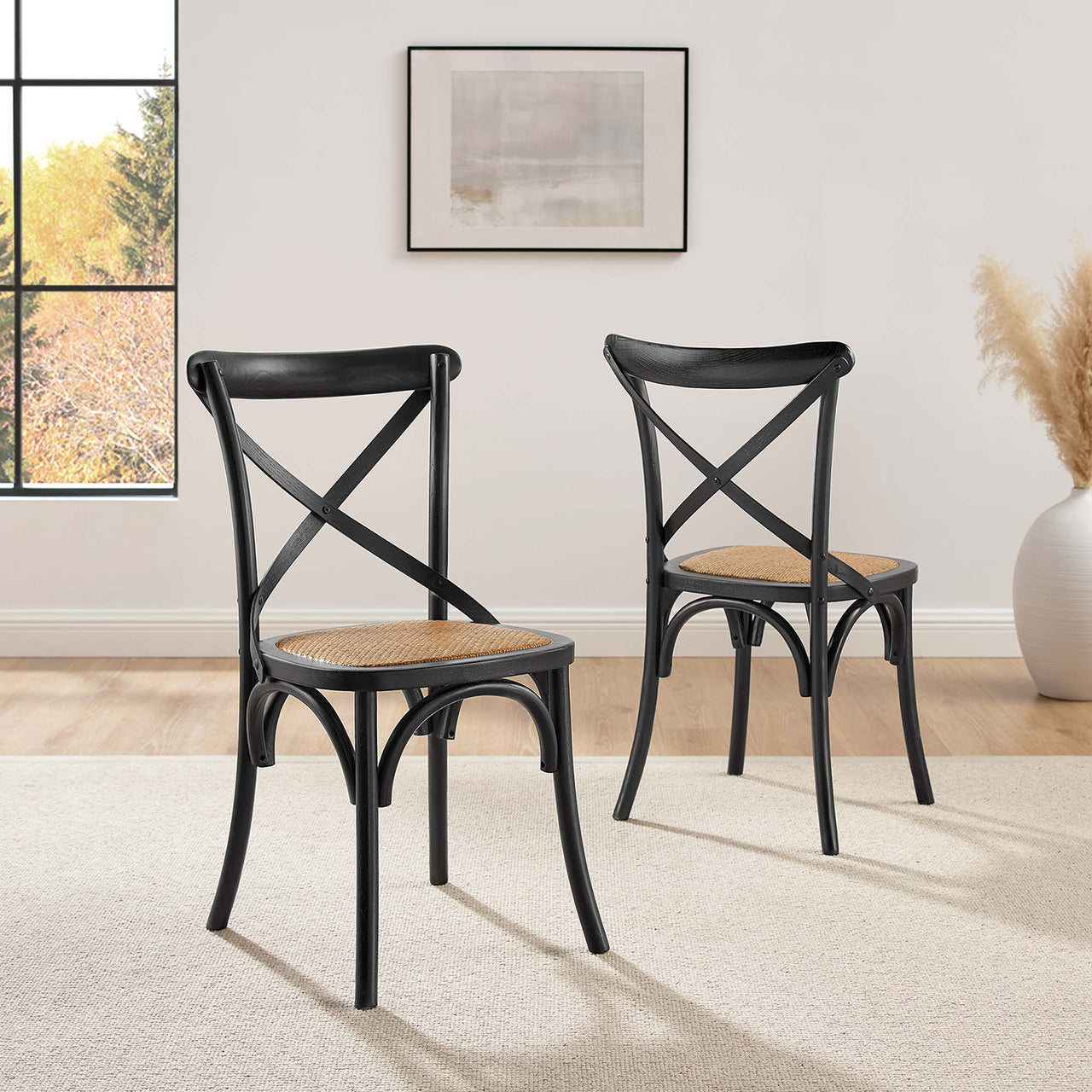 Countryside-Chic Dining Chair Set of 2, Black