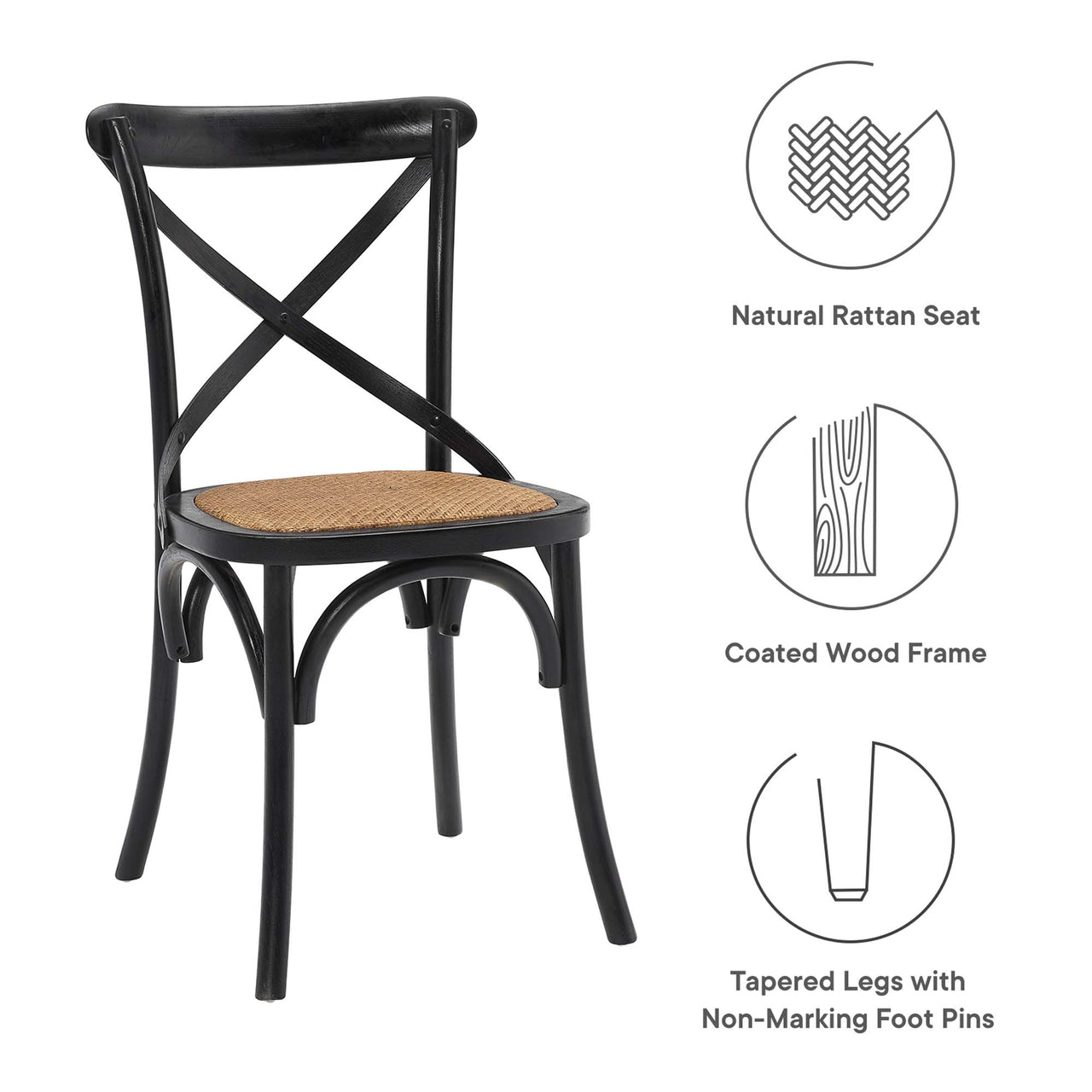 Countryside-Chic Dining Chair Set of 2, Black