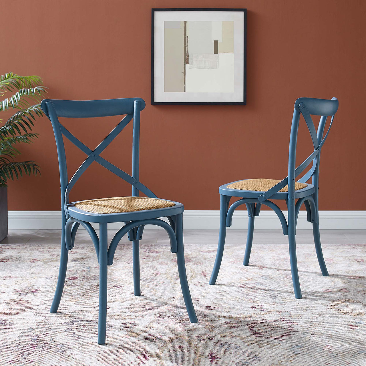 Countryside-Chic Dining Chair Set of 2, Blue