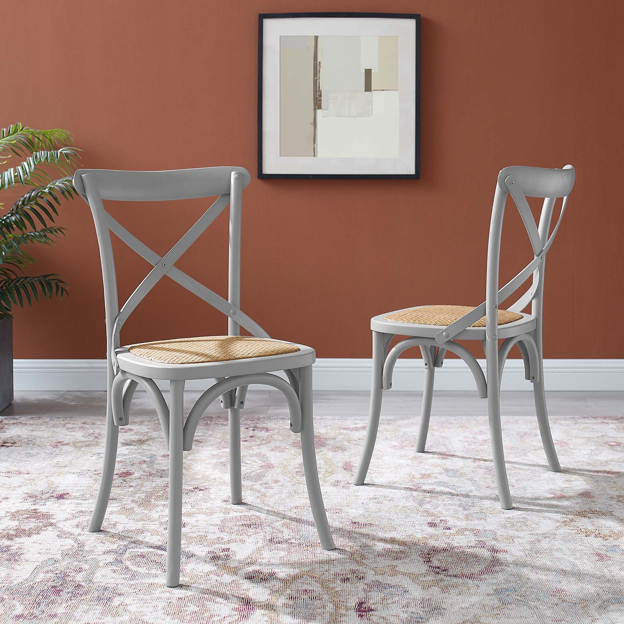 Countryside-Chic Dining Chair Set of 2, Light Gray