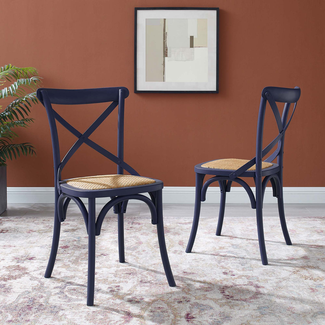 Countryside-Chic Dining Chair Set of 2, Dark Blue