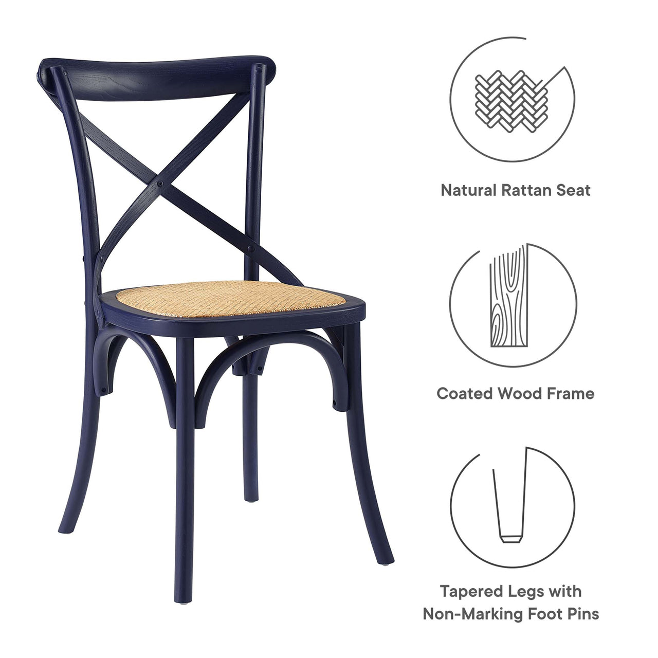 Countryside-Chic Dining Chair Set of 2, Dark Blue