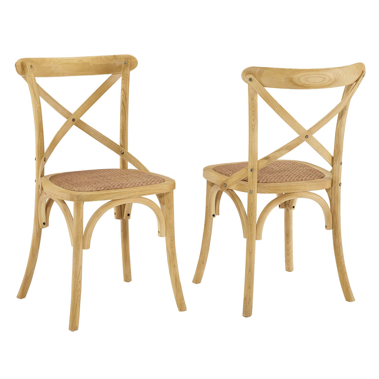 Countryside-Chic Dining Chair Set of 2, Natural Wood