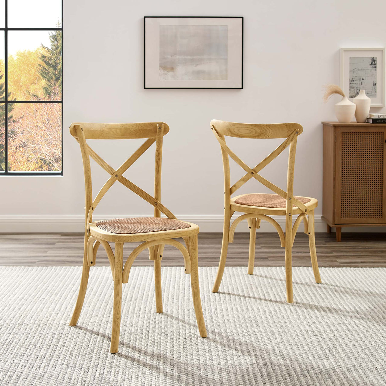 Countryside-Chic Dining Chair Set of 2, Natural Wood