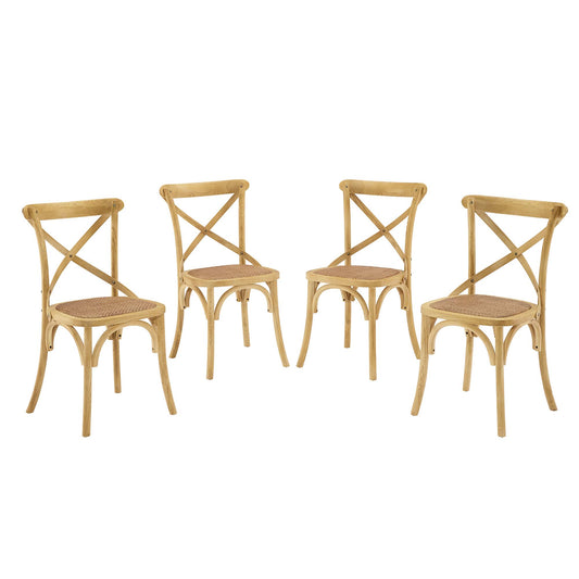Countryside-Chic Dining Chair Set of 4, Natural Wood