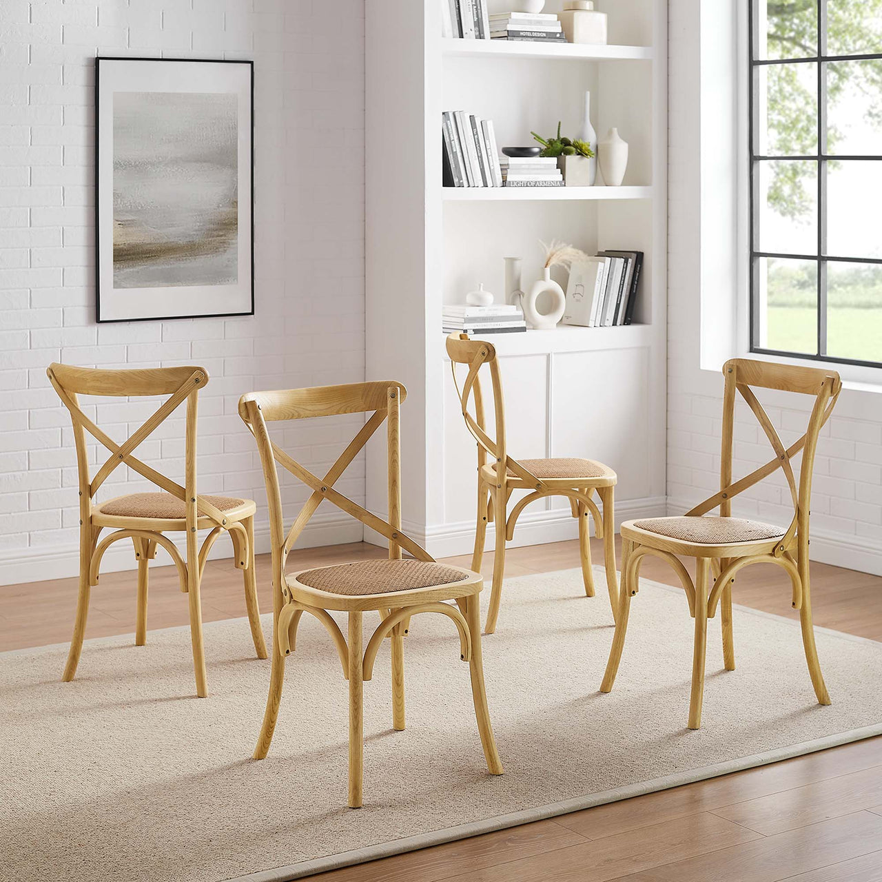 Countryside-Chic Dining Chair Set of 4, Natural Wood