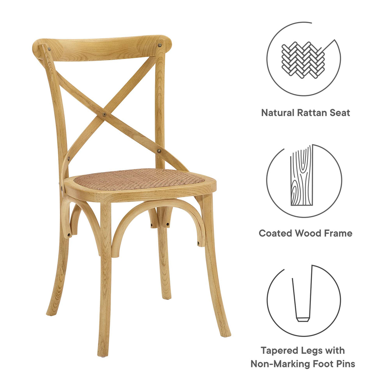 Countryside-Chic Dining Chair Set of 4, Natural Wood