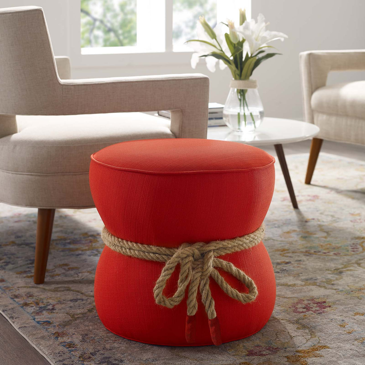 Dorellin Fabric Ottoman, Scarlet