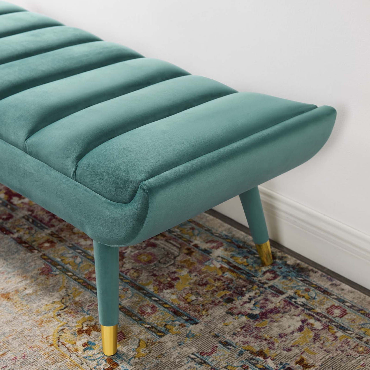 Sorelle Upholstered Velvet Bench, Teal