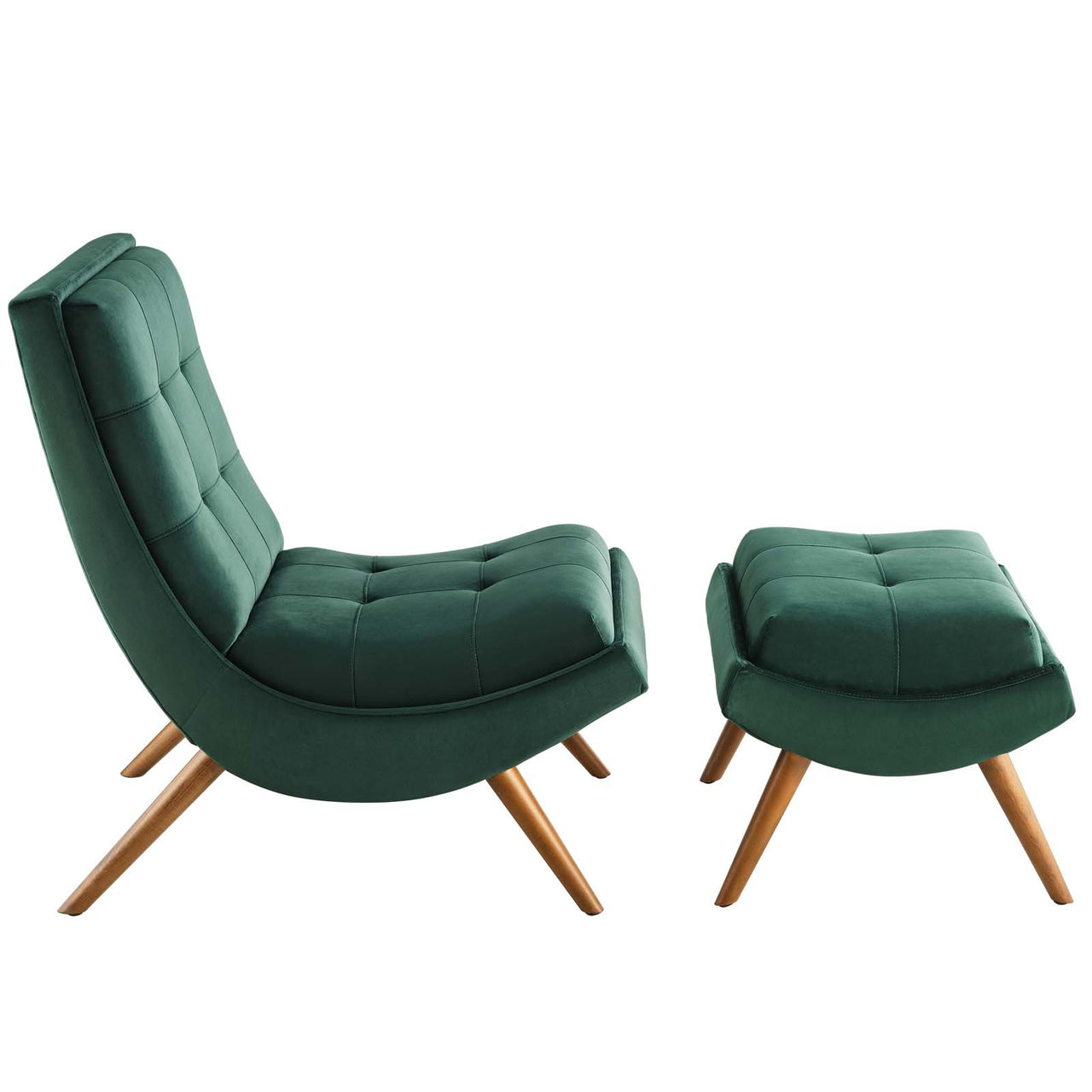 Glide Upholstered Velvet Lounge Chair w/ Ottoman, Green