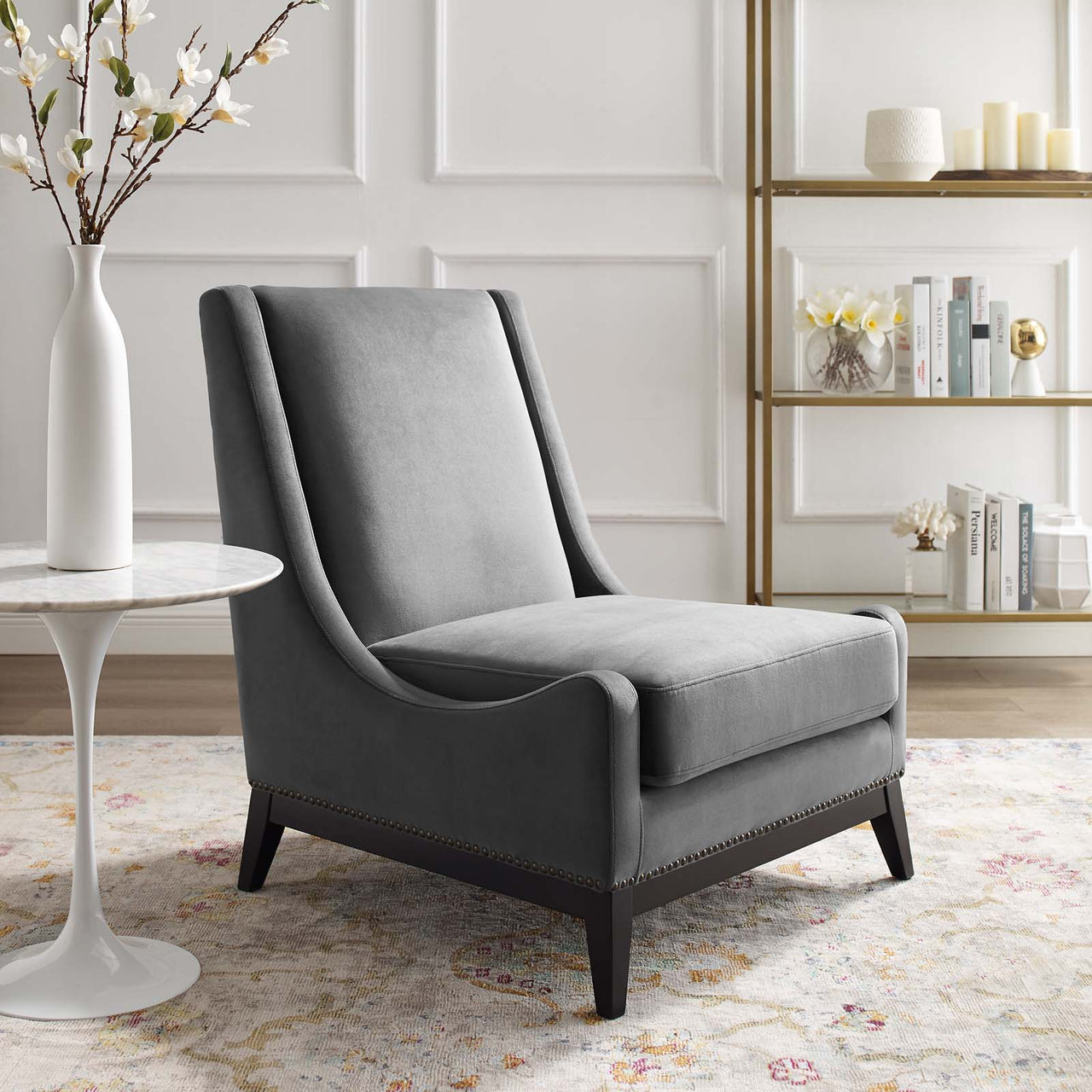 Assertion Upholstered Velvet Accent Chair, Gray