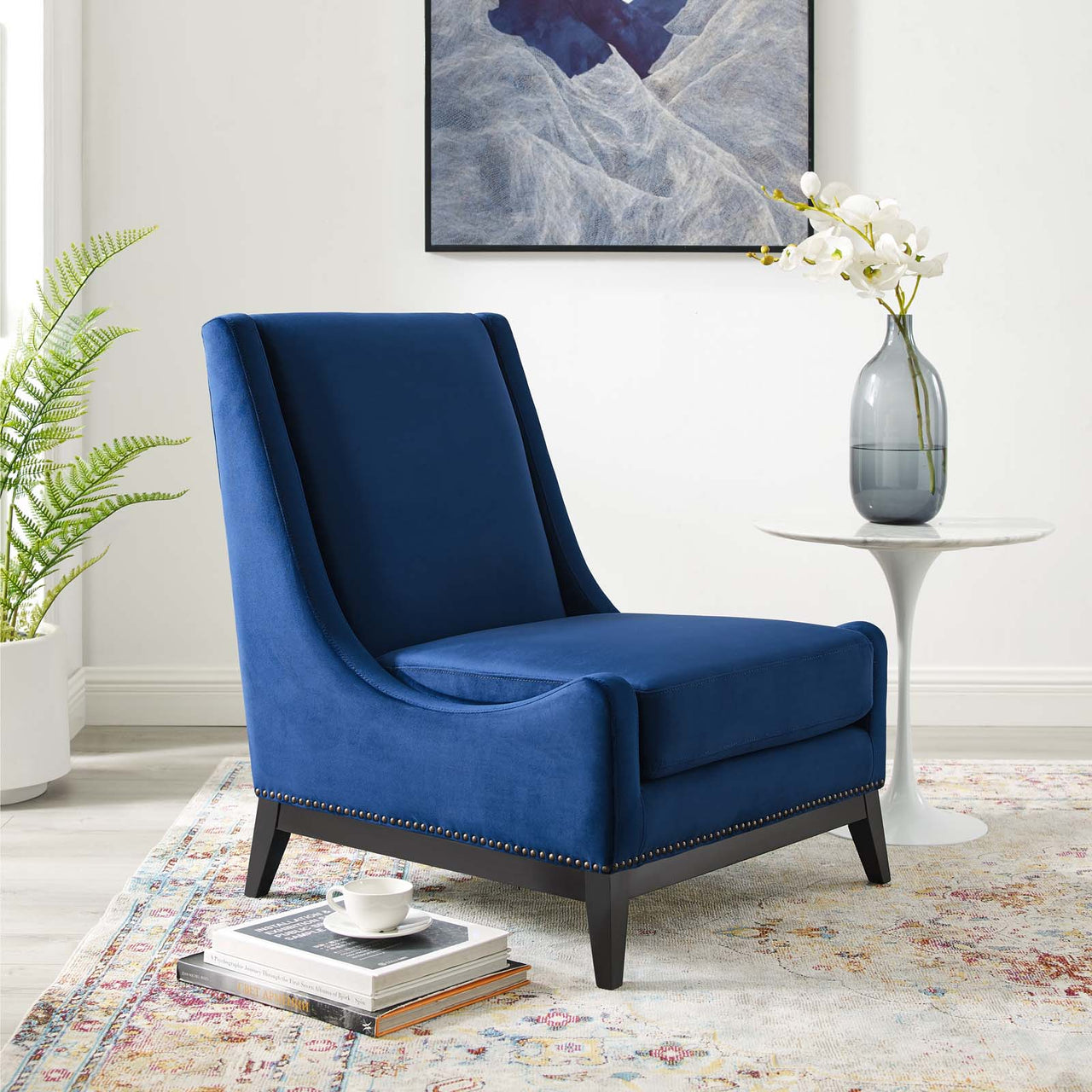 Assertion Upholstered Velvet Accent Chair, Navy