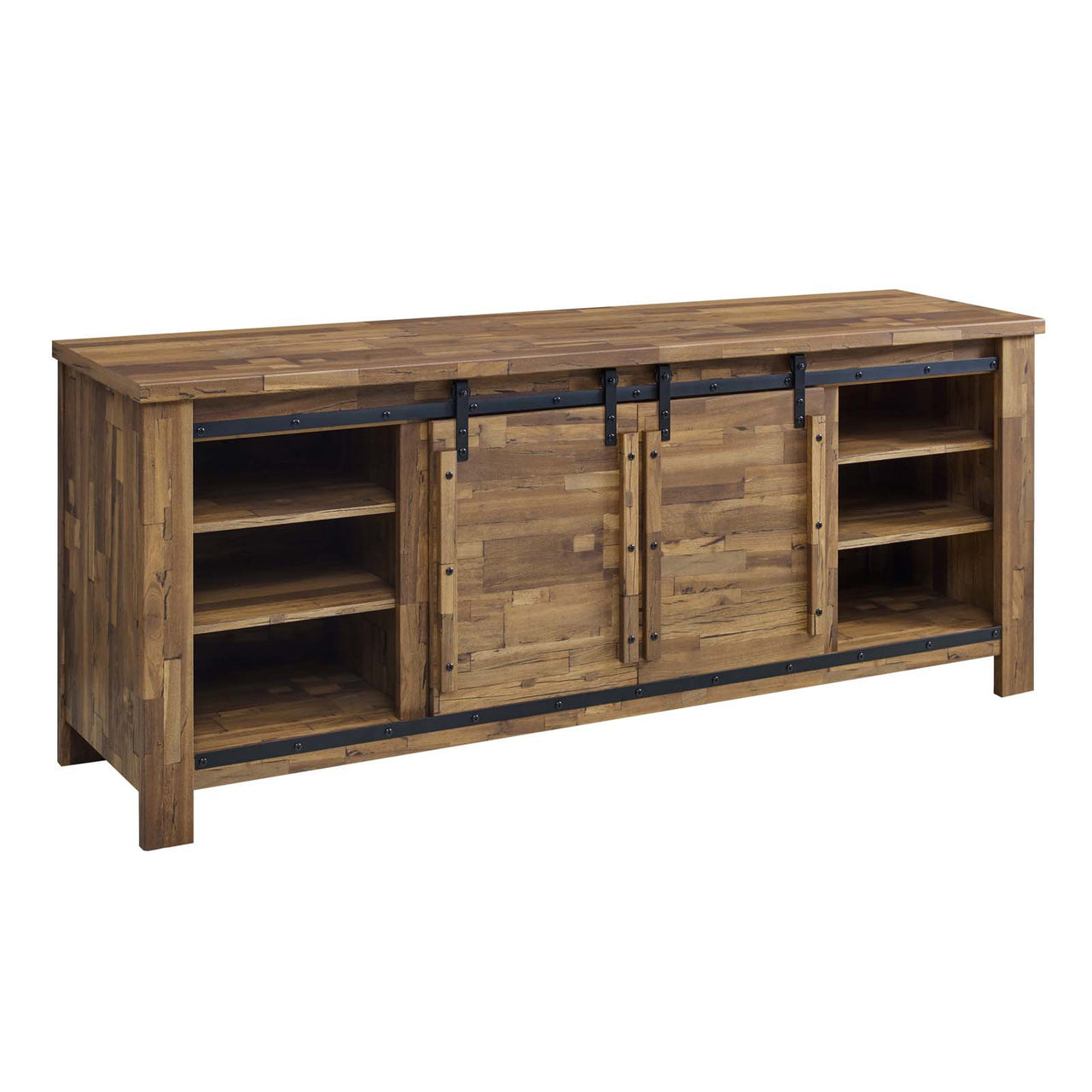 Jest TV Stand w/ Sliding Doors, Walnut