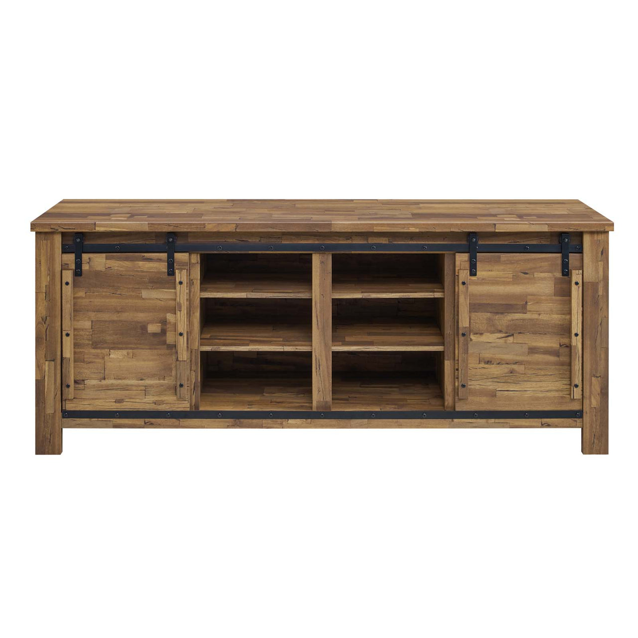 Jest TV Stand w/ Sliding Doors, Walnut