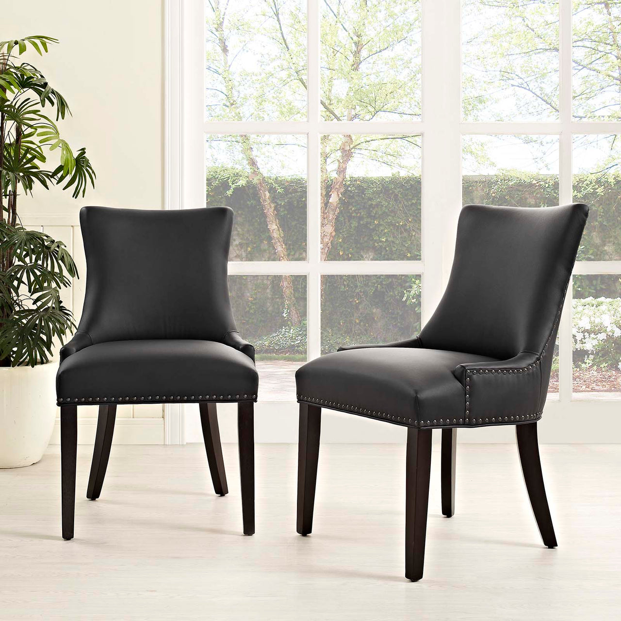 Marvelle Faux Leather Dining Chair Set of 2, Black