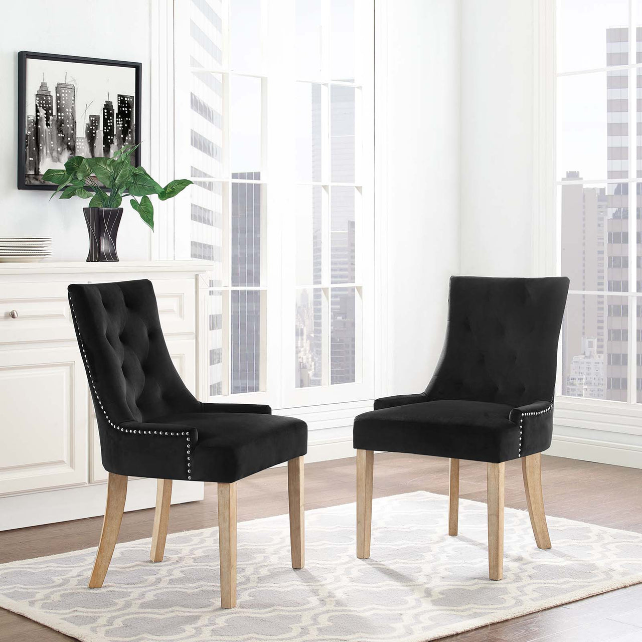 Queensridge Velvet Dining Chair Set of 2, Black