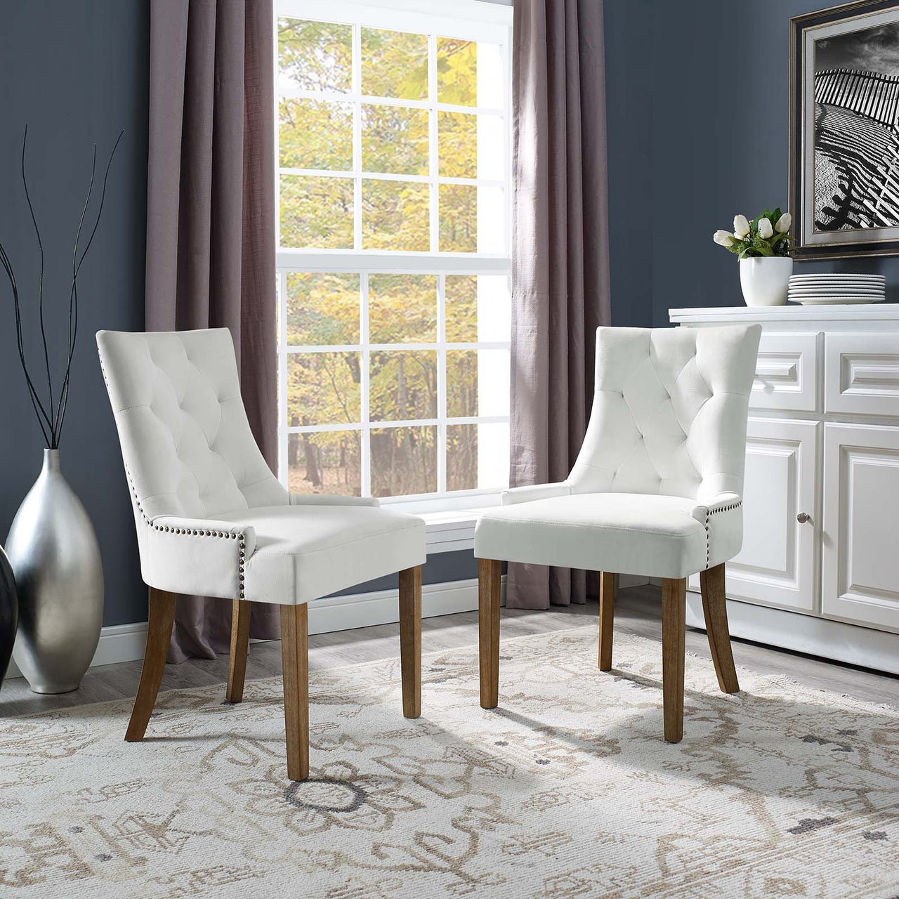 Queensridge Velvet Dining Chair Set of 2, Ivory