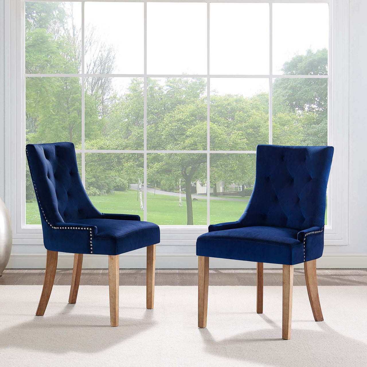 Queensridge Velvet Dining Chair Set of 2, Navy