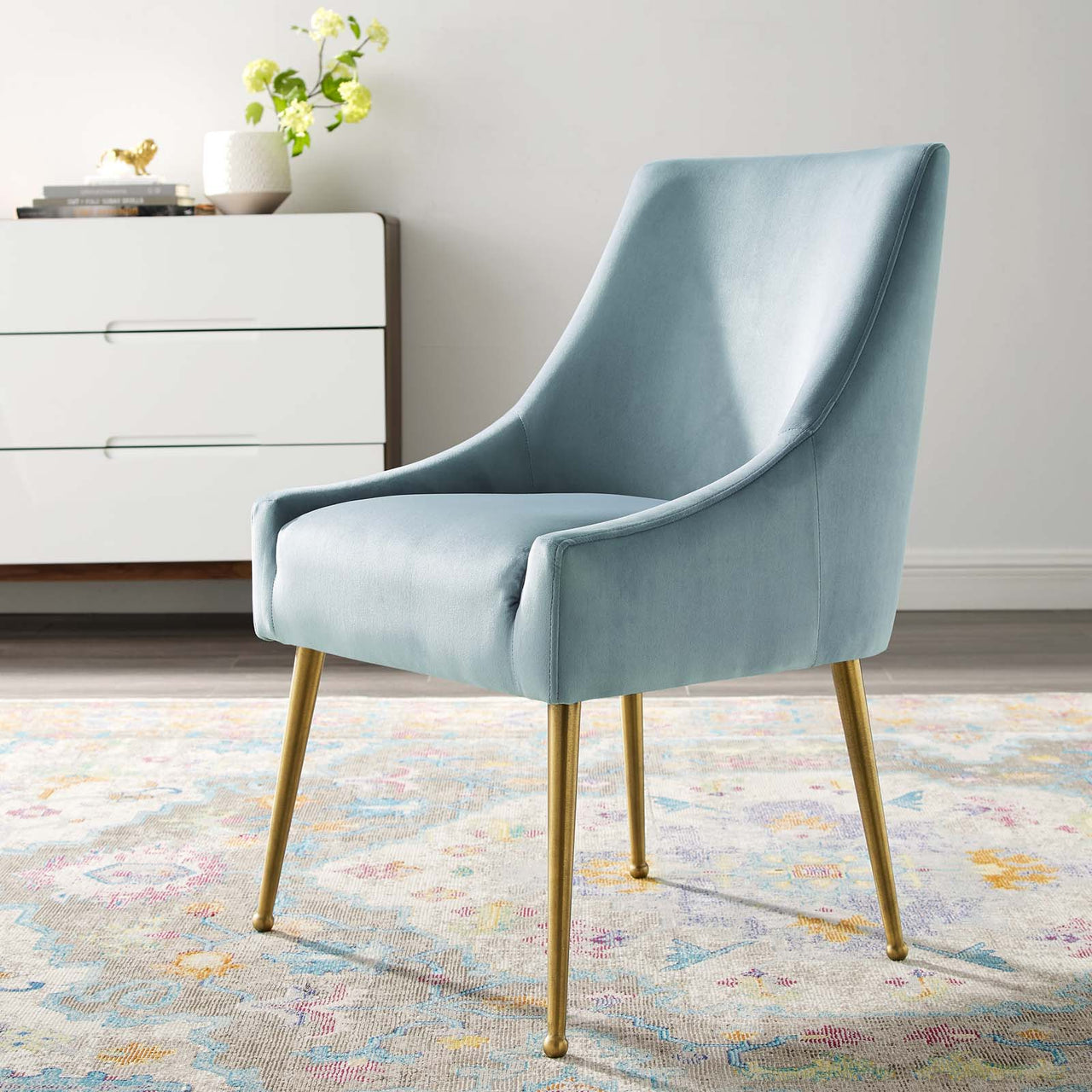 Virella Upholstered Velvet Dining Chair, Light Blue