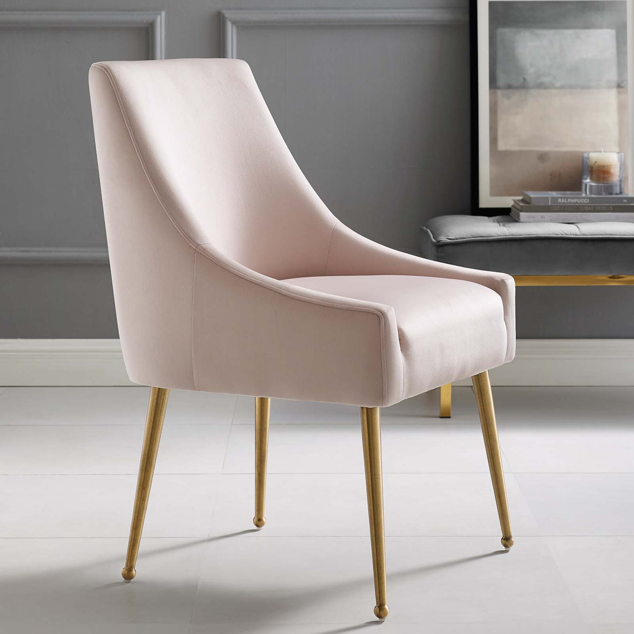 Virella Upholstered Velvet Dining Chair, Pink
