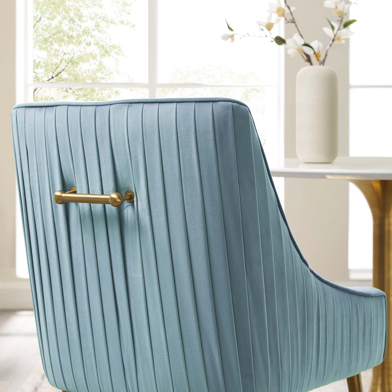 Virella Upholstered Velvet Dining Chair, Light Blue