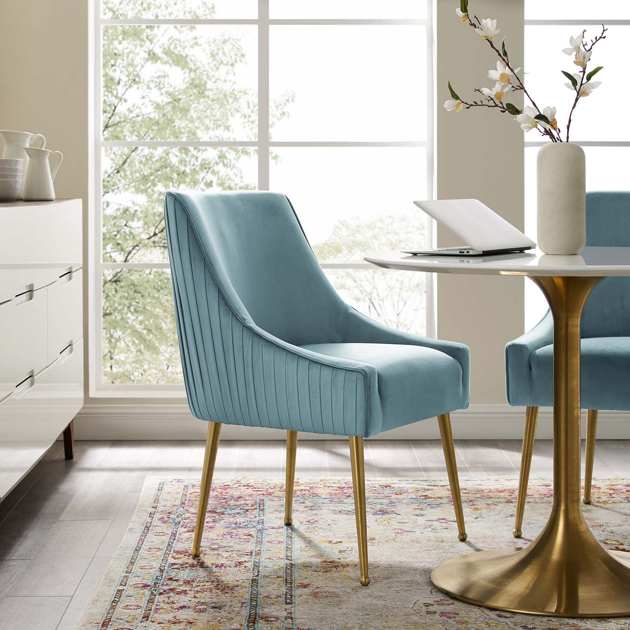 Virella Upholstered Velvet Dining Chair, Light Blue