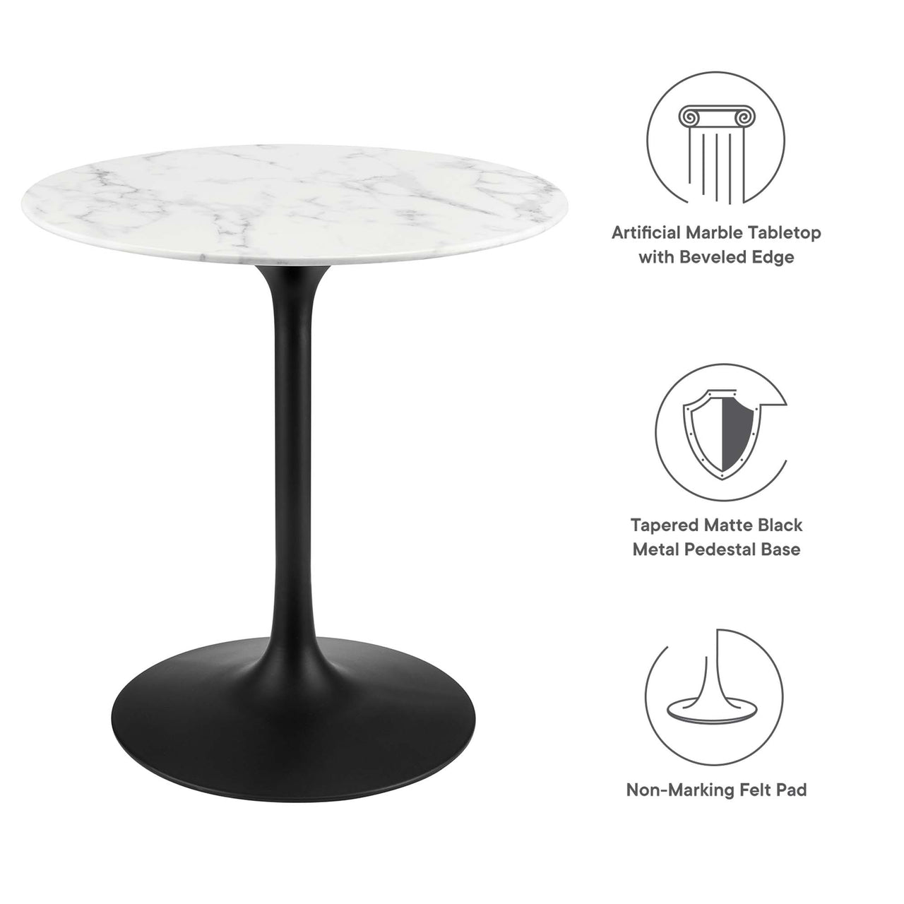 Ensemble Round Faux Marble Dining Table, Extra Small, Black & White