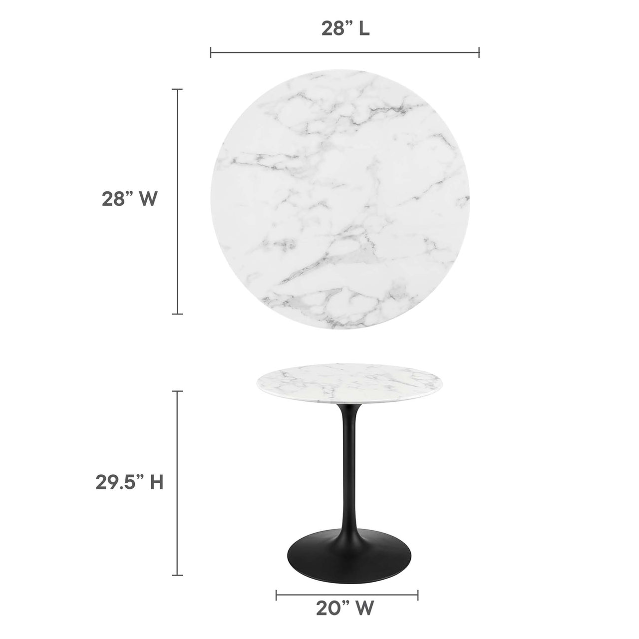 Ensemble Round Faux Marble Dining Table, Extra Small, Black & White