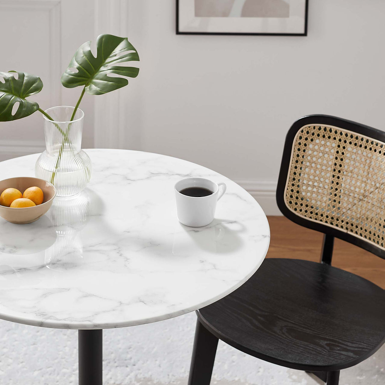 Ensemble Round Faux Marble Dining Table, Extra Small, Black & White